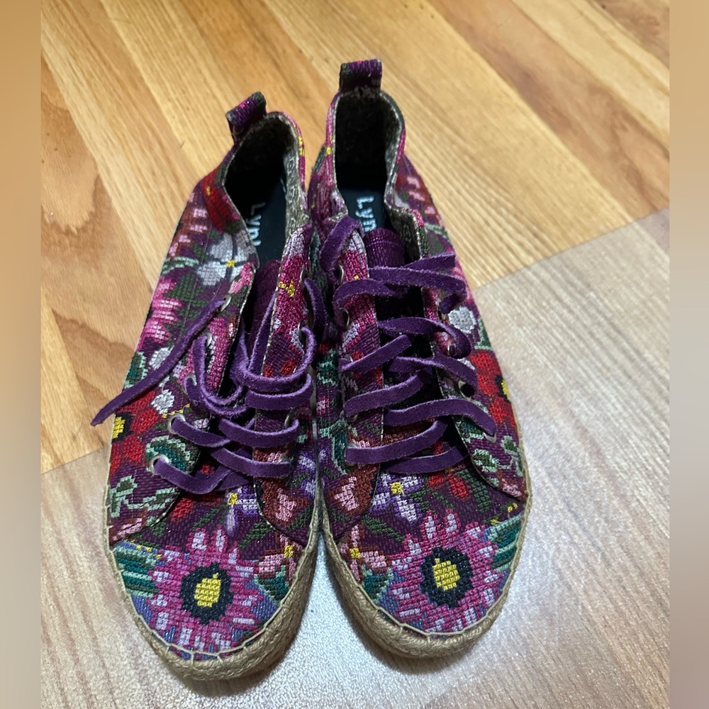 *HANDMADE* *Hand-stitched* Purple and Red Floral Sneakers/Espadrilles